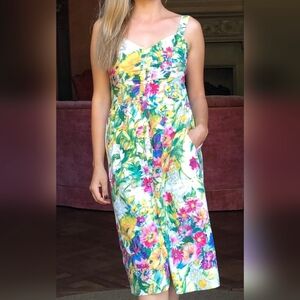 Strapless Floral Sundress in White with Multicolor Print
